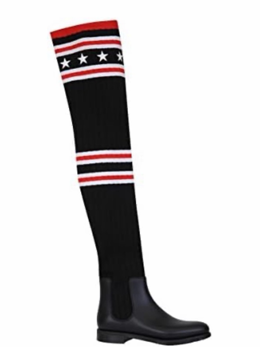 Givenchy Black Over-the-Knee Sock with Red & White Star Stripes